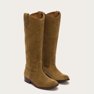 Frye Melissa Button Cashew Suede High Riding boots